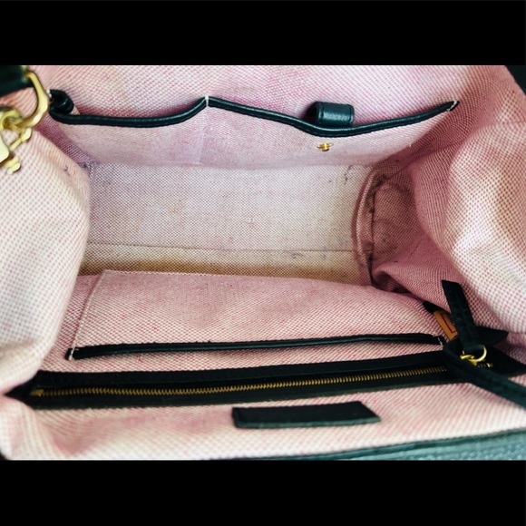 Dooney & Bourke Black Pebble Grain Leather Satchel Signature Design Canvas Lined - Picture 4 of 12